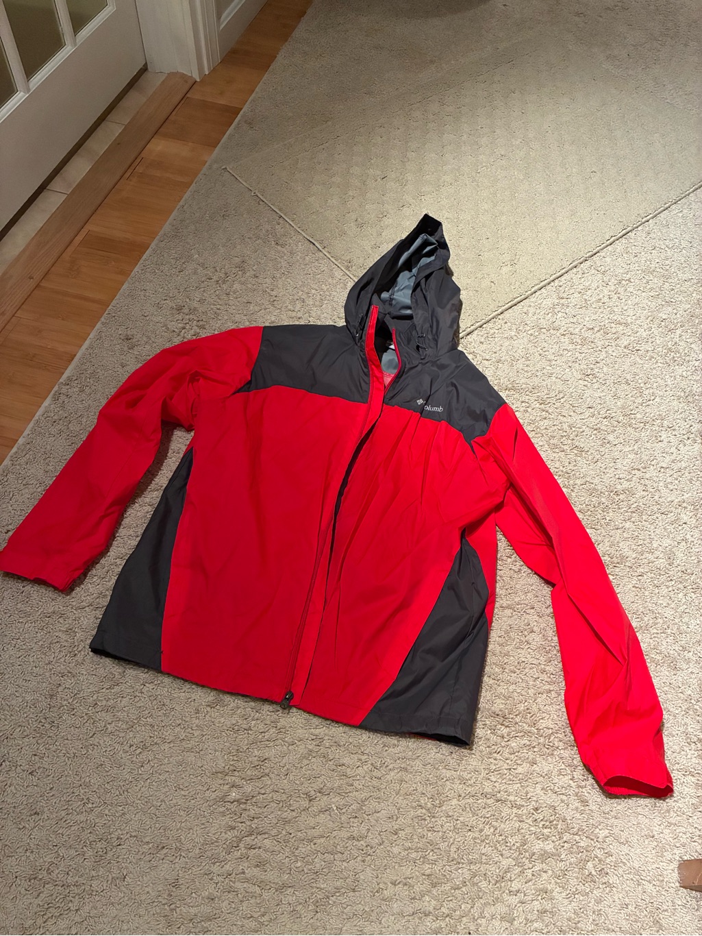 Columbia Red And Gray Hooded Rain Jacket